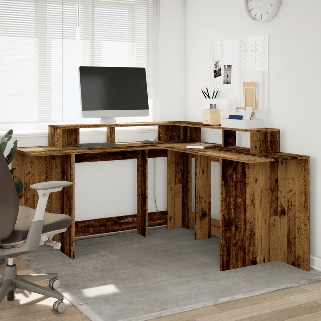 Modern Wooden Large Office Gaming Corner Computer Desk With LED Lights Storage