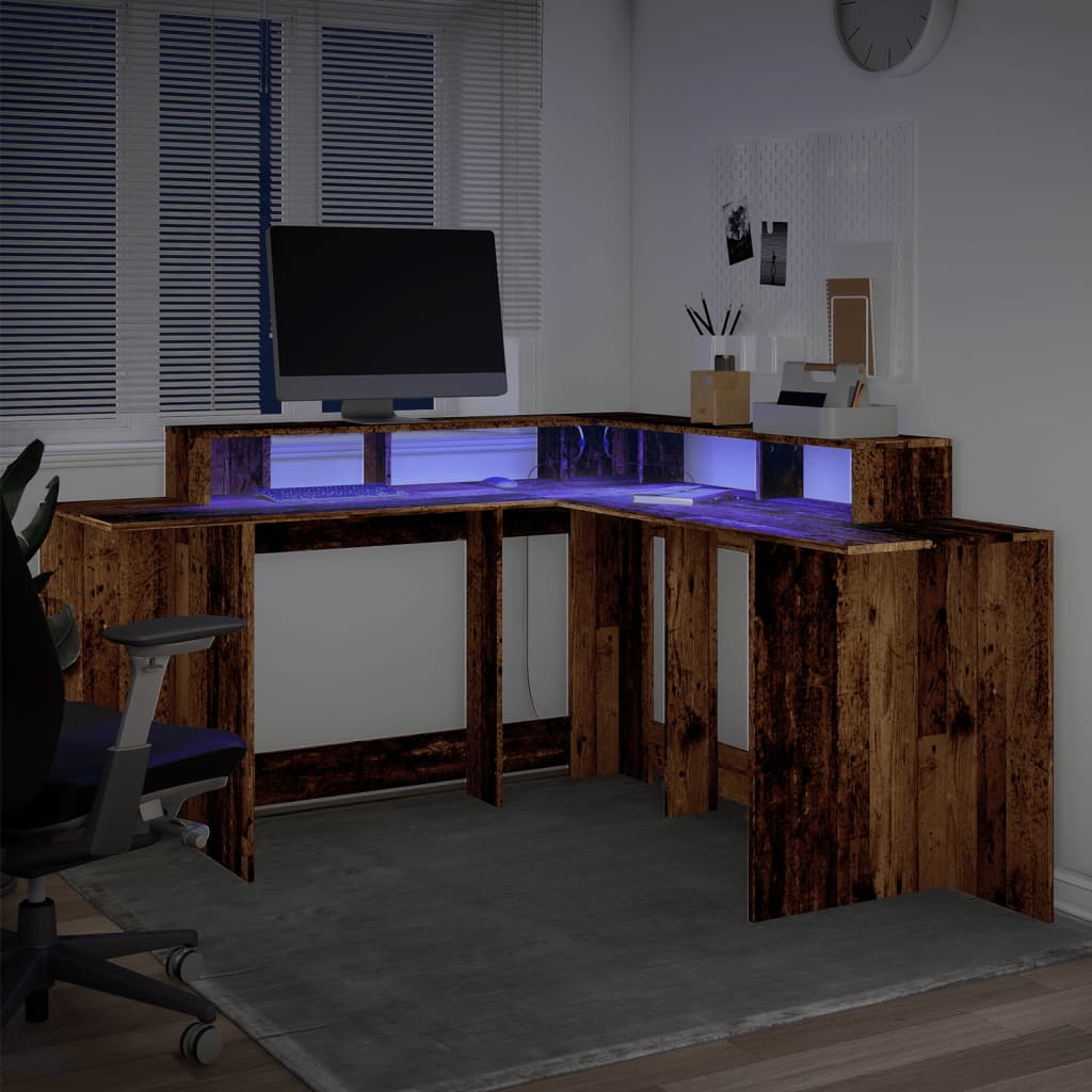 Modern Wooden Large Office Gaming Corner Computer Desk With LED Lights Storage