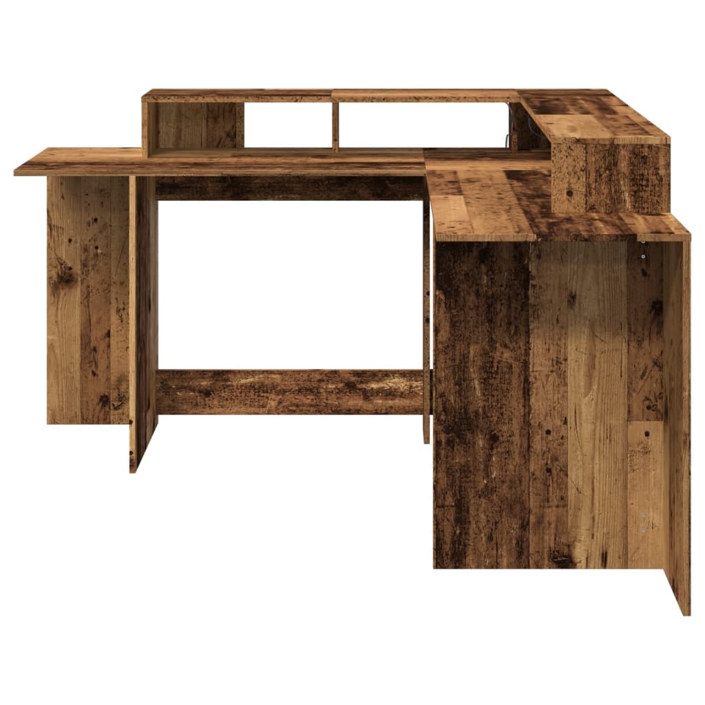 Modern Wooden Large Office Gaming Corner Computer Desk With LED Lights Storage