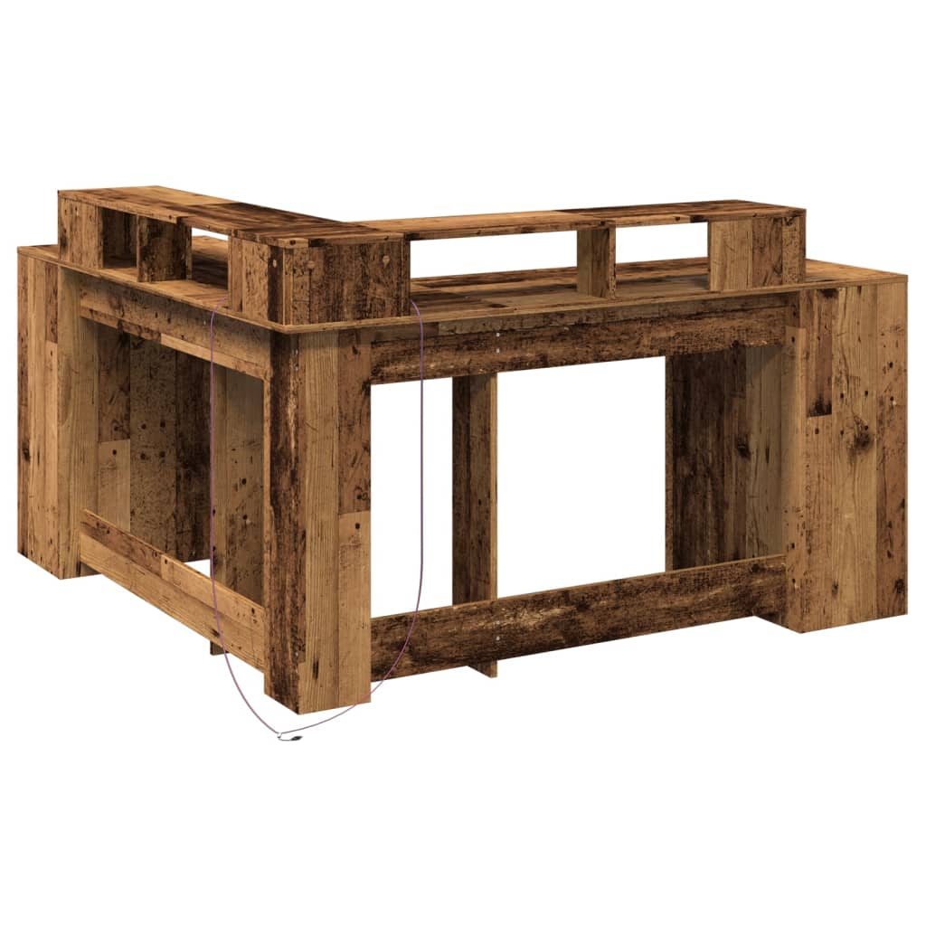 Modern Wooden Large Office Gaming Corner Computer Desk With LED Lights Storage