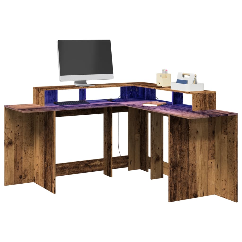 Modern Wooden Large Office Gaming Corner Computer Desk With LED Lights Storage
