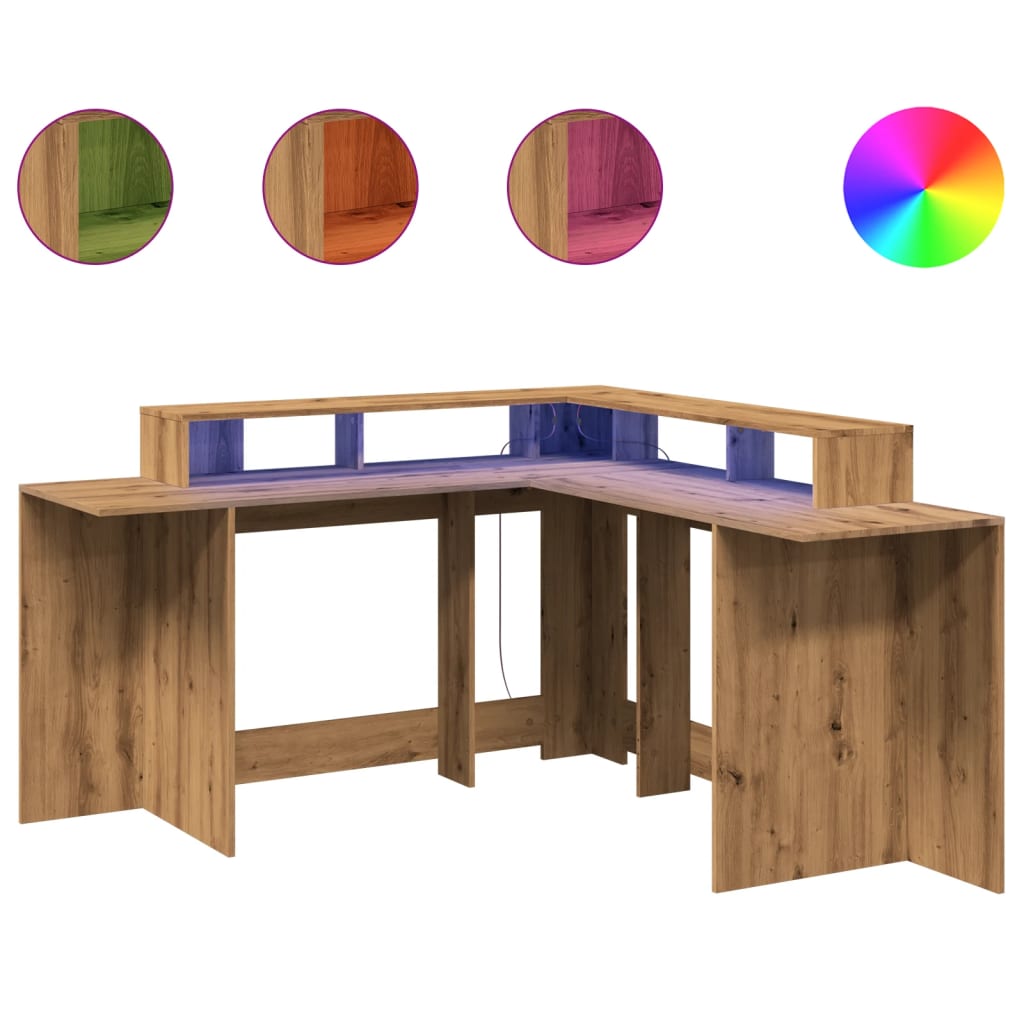 Modern Wooden Large Office Gaming Corner Computer Desk With LED Lights Storage