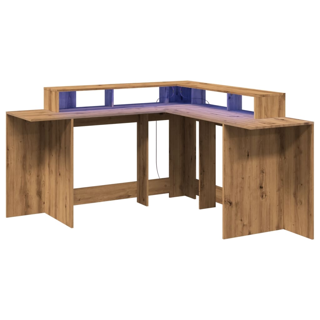 Modern Wooden Large Office Gaming Corner Computer Desk With LED Lights Storage
