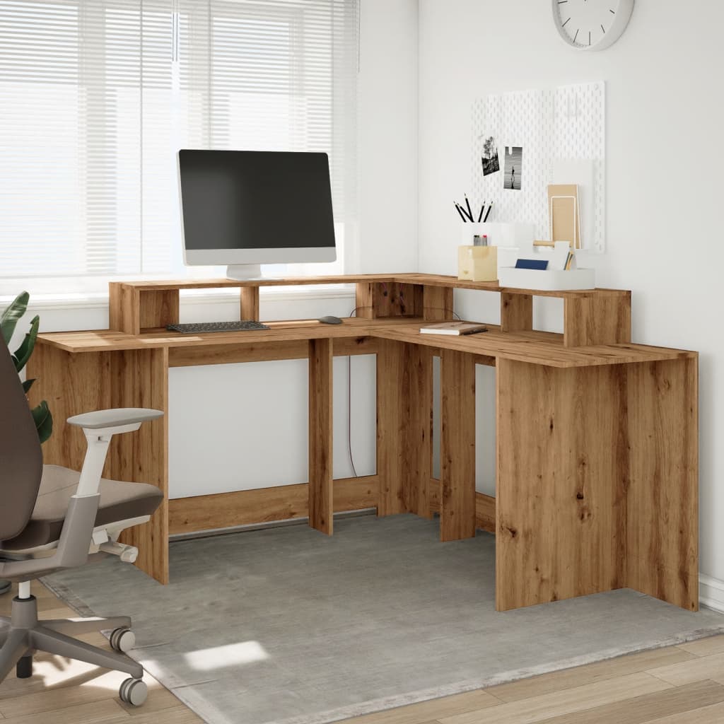 Modern Wooden Large Office Gaming Corner Computer Desk With LED Lights Storage
