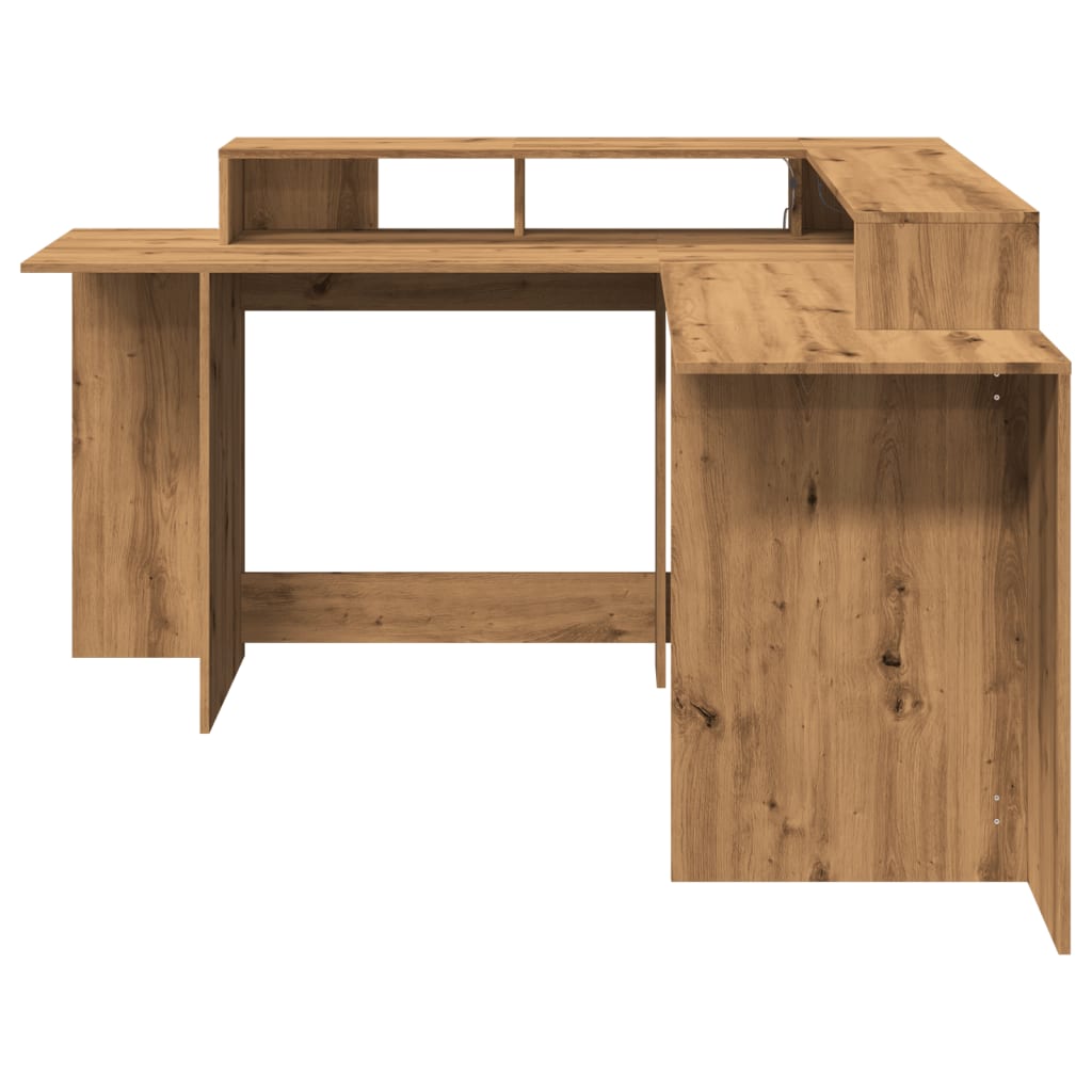 Modern Wooden Large Office Gaming Corner Computer Desk With LED Lights Storage
