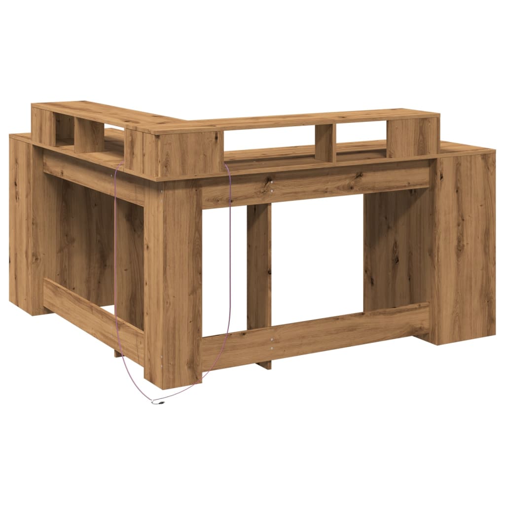 Modern Wooden Large Office Gaming Corner Computer Desk With LED Lights Storage