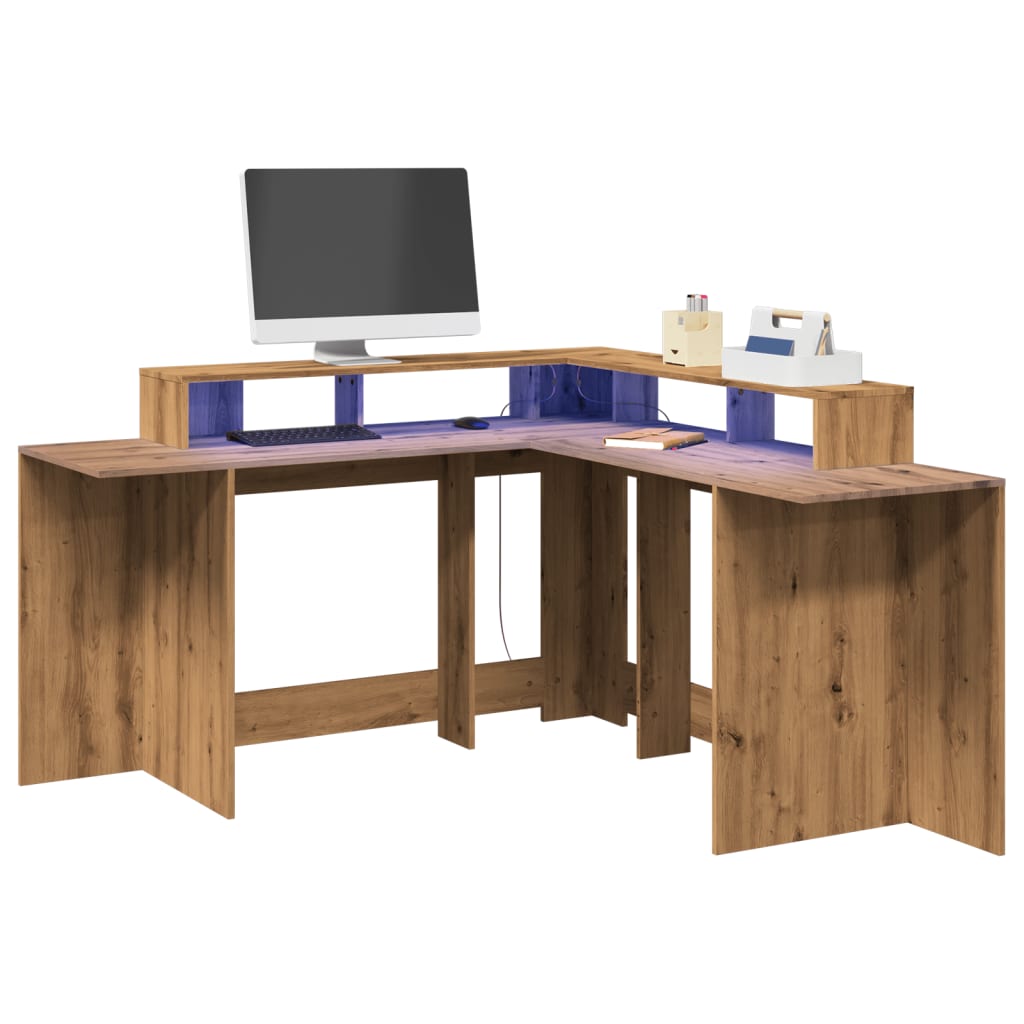 Modern Wooden Large Office Gaming Corner Computer Desk With LED Lights Storage