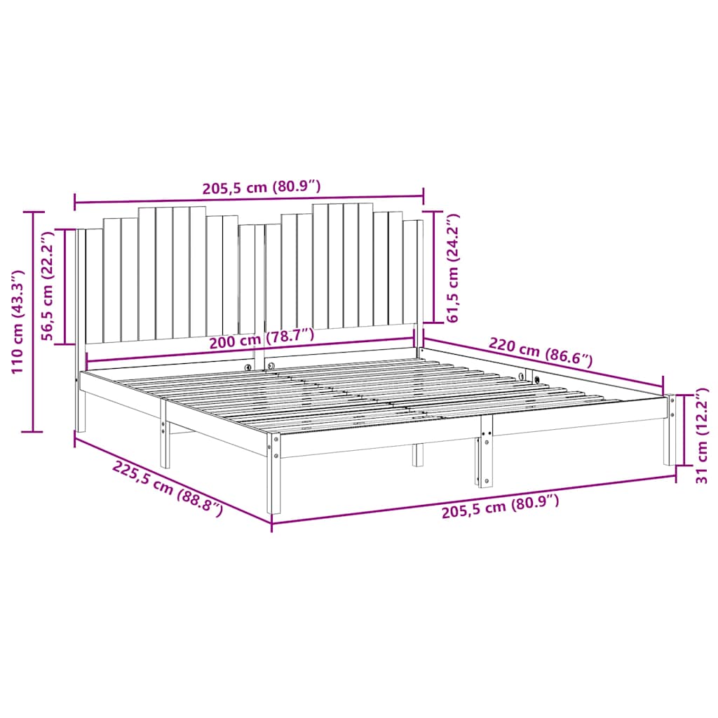 Extra Long Bed Frame without Mattress 200x220 cm Solid Wood