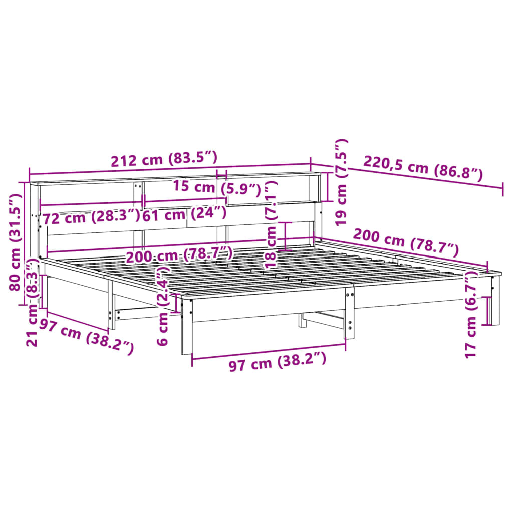 Bed Frame without Mattress 200x200 cm Solid Wood Pine