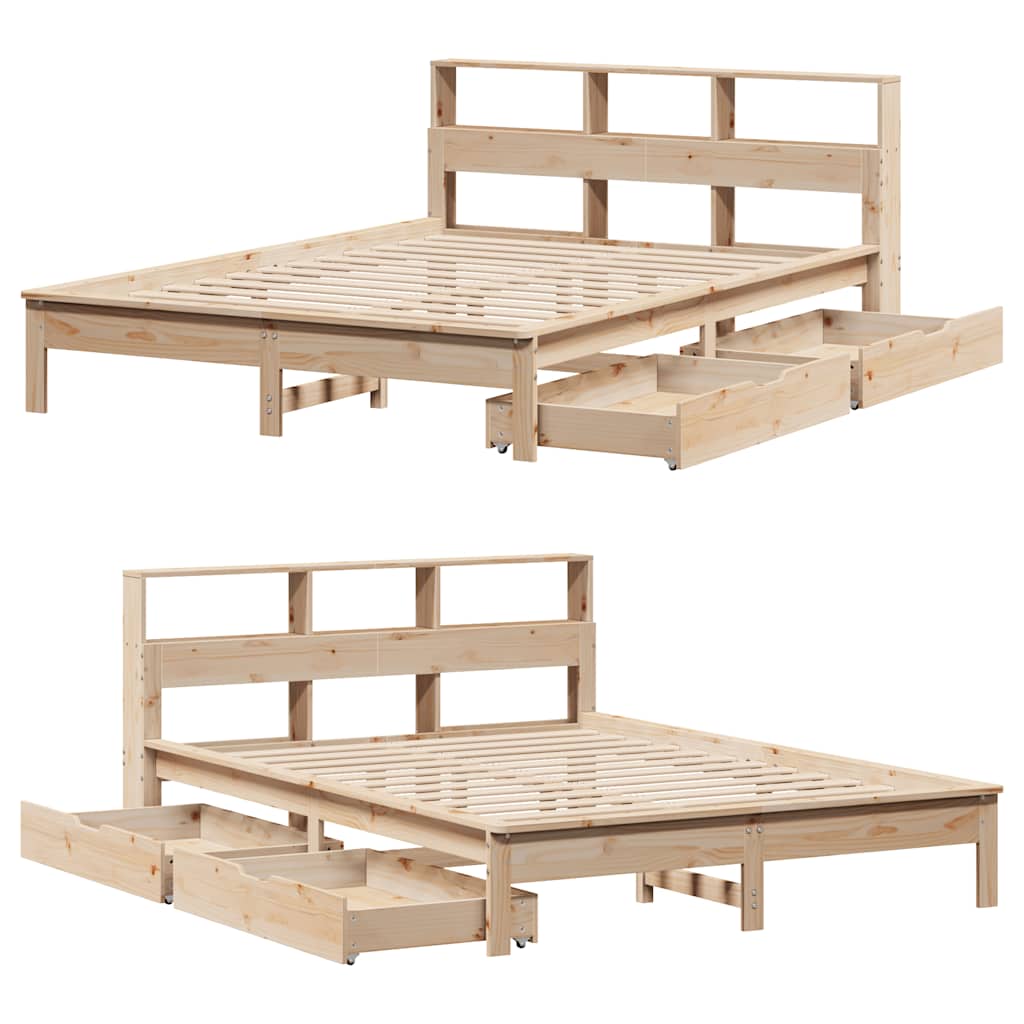 Bookcase Bed without Mattress 140x190 cm Solid Wood Pine