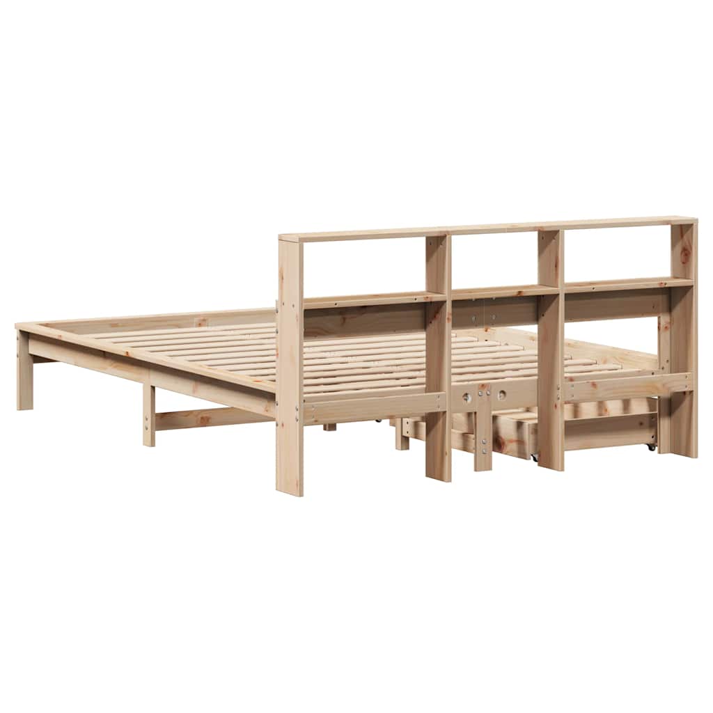 Bookcase Bed without Mattress 135x190 cm Double Solid Wood Pine