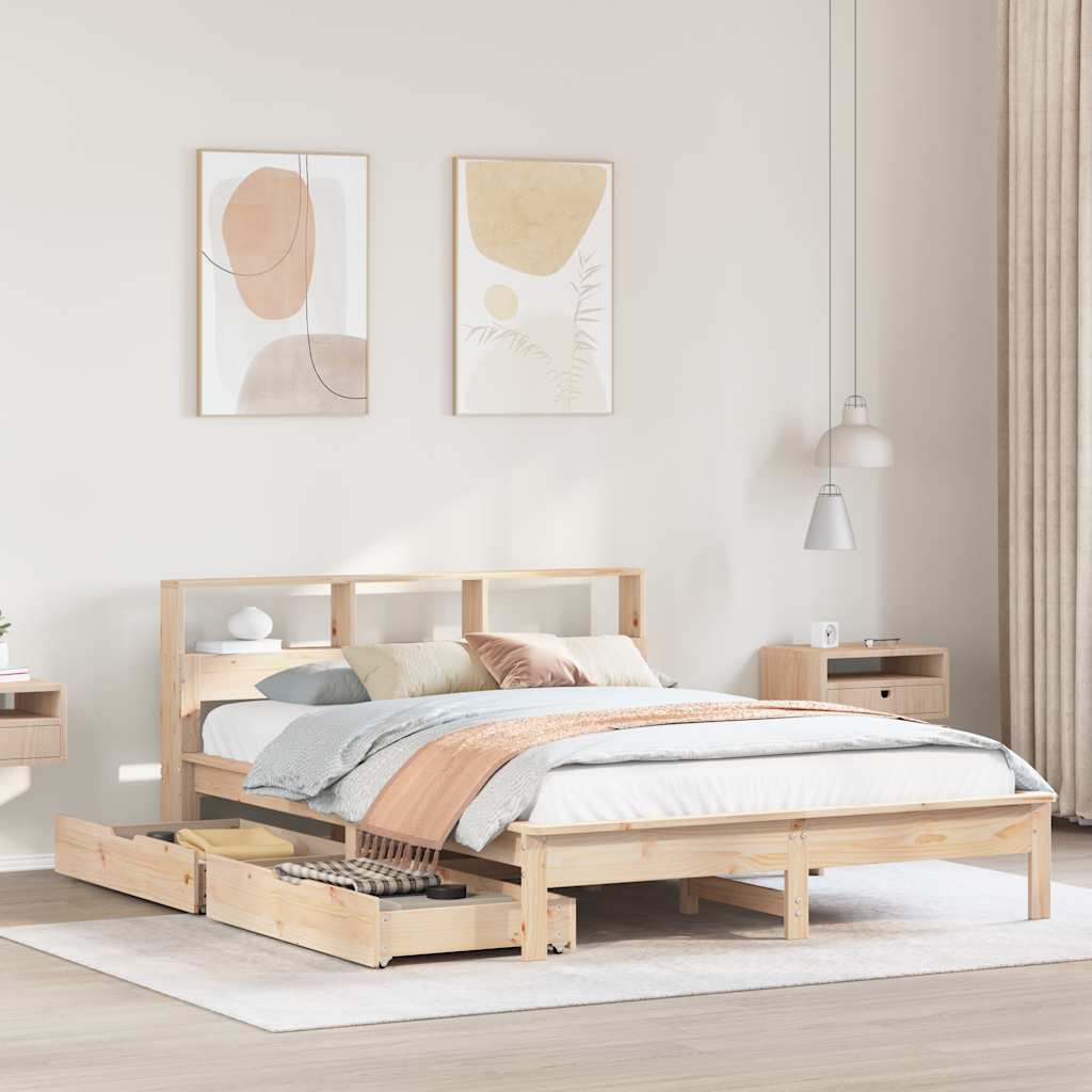 Bookcase Bed without Mattress 135x190 cm Double Solid Wood Pine