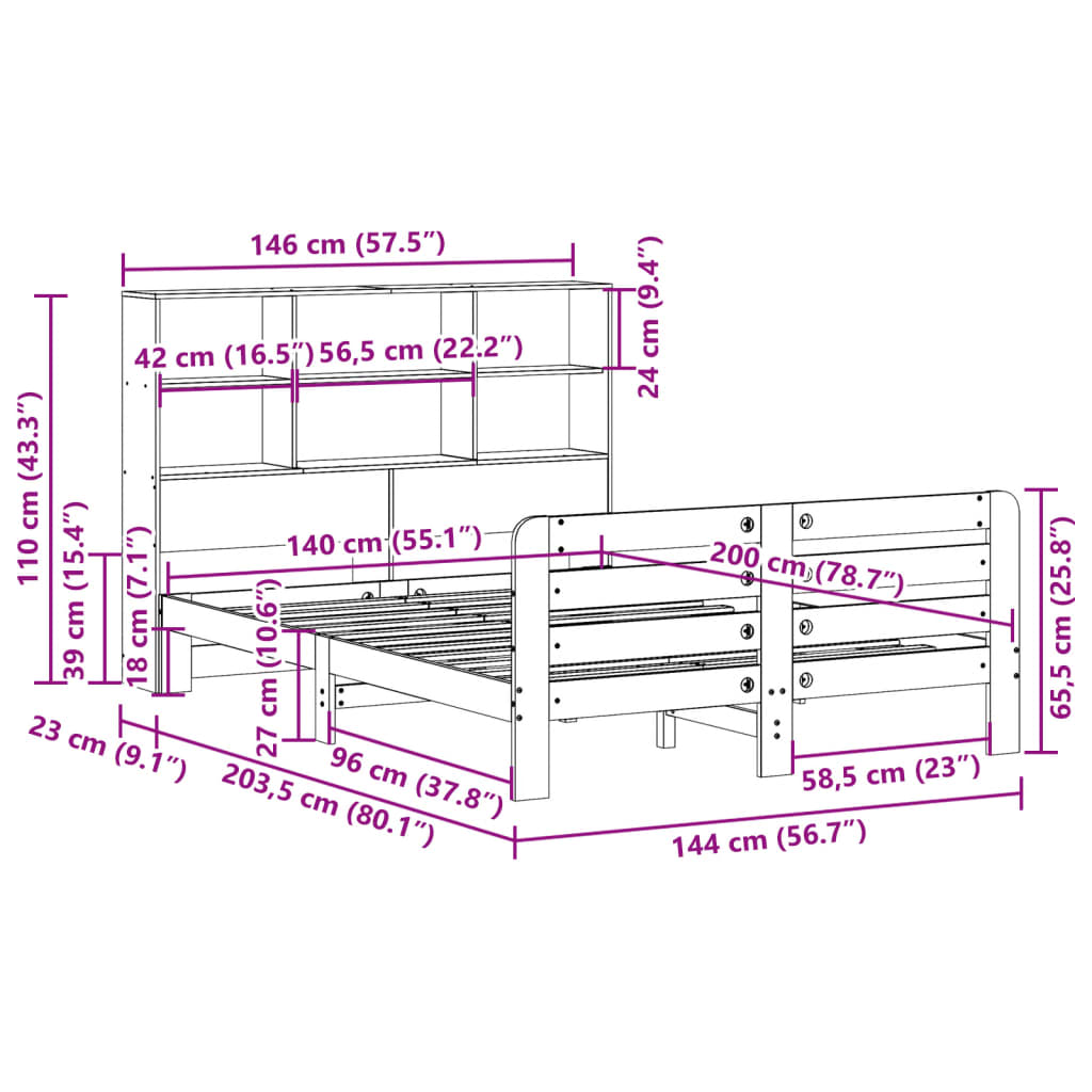 Bed Frame without Mattress 140x200 cm Solid Wood Pine