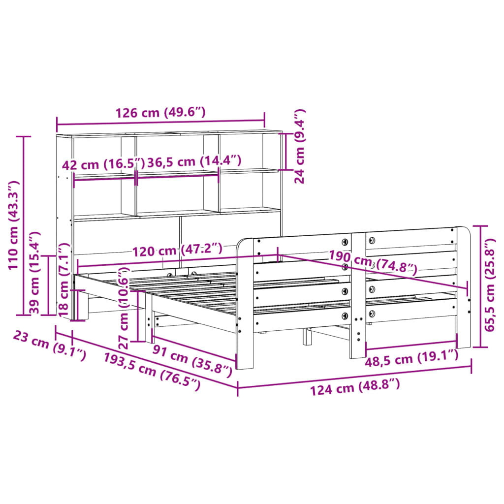 Bed Frame without Mattress Wax Brown 120x190 cm Small Double Solid Wood Pine