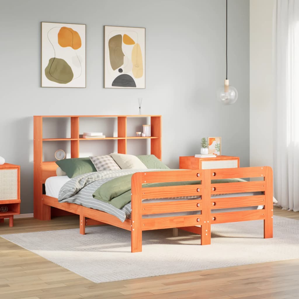 Bed Frame without Mattress Wax Brown 140x190 cm Solid Wood Pine