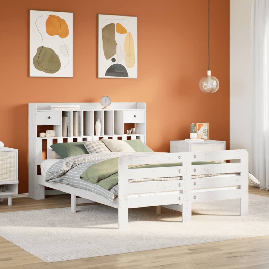 Bookcase Bed without Mattress White 140x200 cm Solid Wood Pine