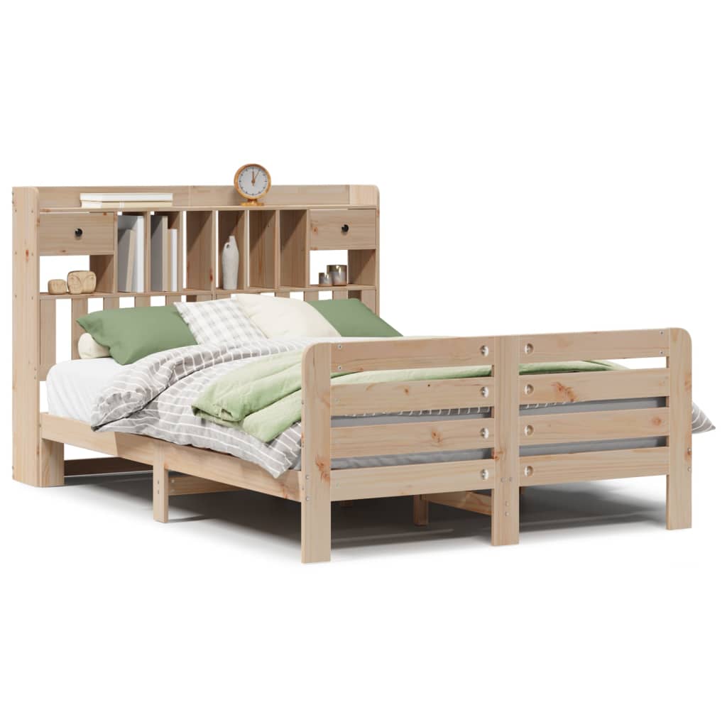 Bookcase Bed without Mattress 150x200 cm King Size Solid Wood Pine
