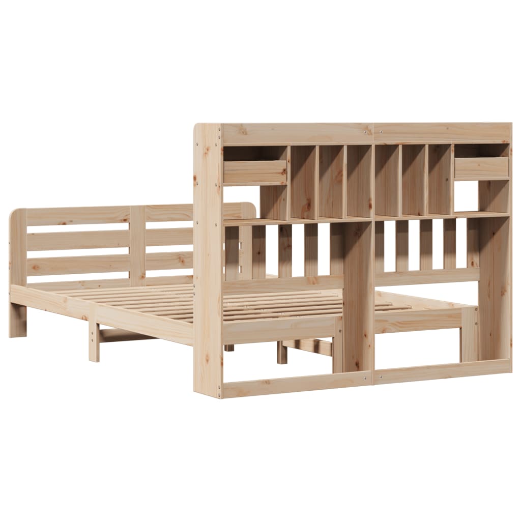Bookcase Bed without Mattress 150x200 cm King Size Solid Wood Pine