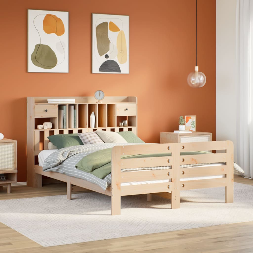 Bookcase Bed without Mattress 150x200 cm King Size Solid Wood Pine