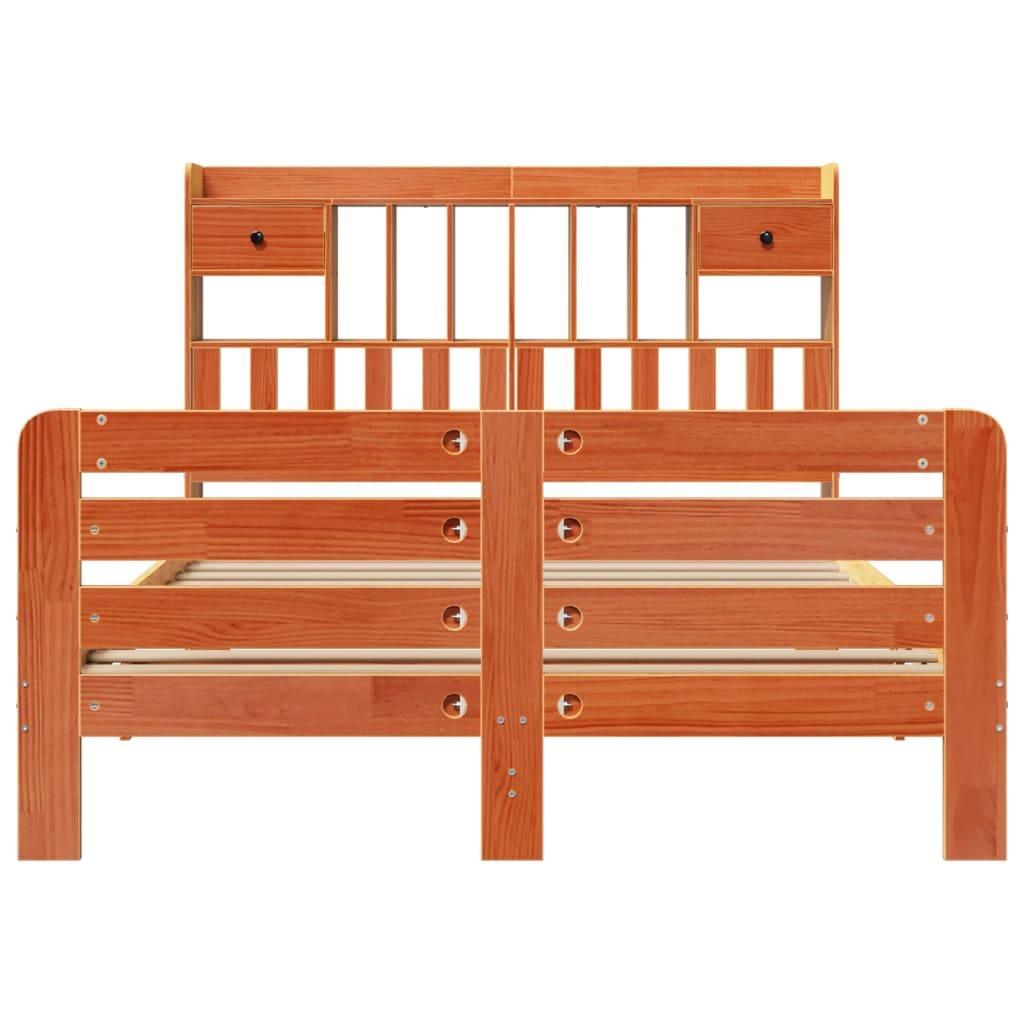 Bookcase Bed without Mattress Wax Brown 150x200 cm King Size Solid Wood Pine