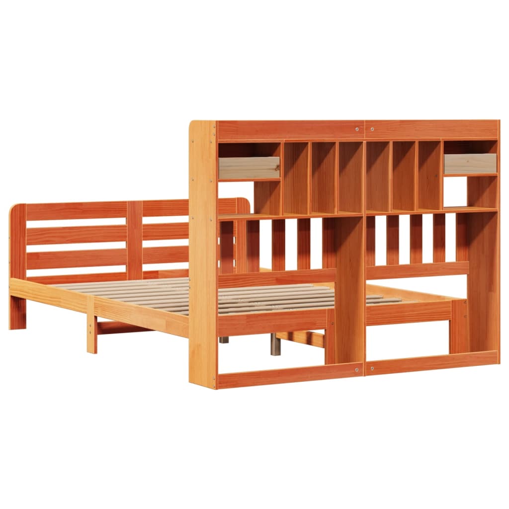 Bookcase Bed without Mattress Wax Brown 150x200 cm King Size Solid Wood Pine