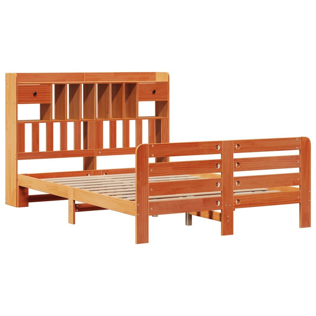 Bookcase Bed without Mattress Wax Brown 160x200 cm Solid Wood Pine