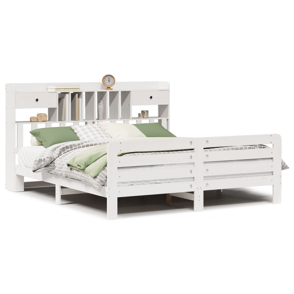 Bookcase Bed without Mattress White 180x200 cm Super King Solid Wood Pine