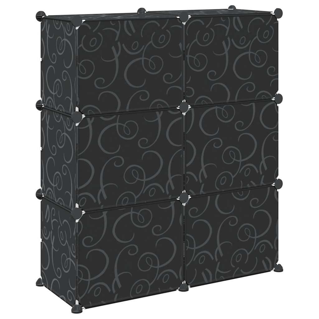 Storage Cube Organiser with 6 Cubes and Doors Black PP