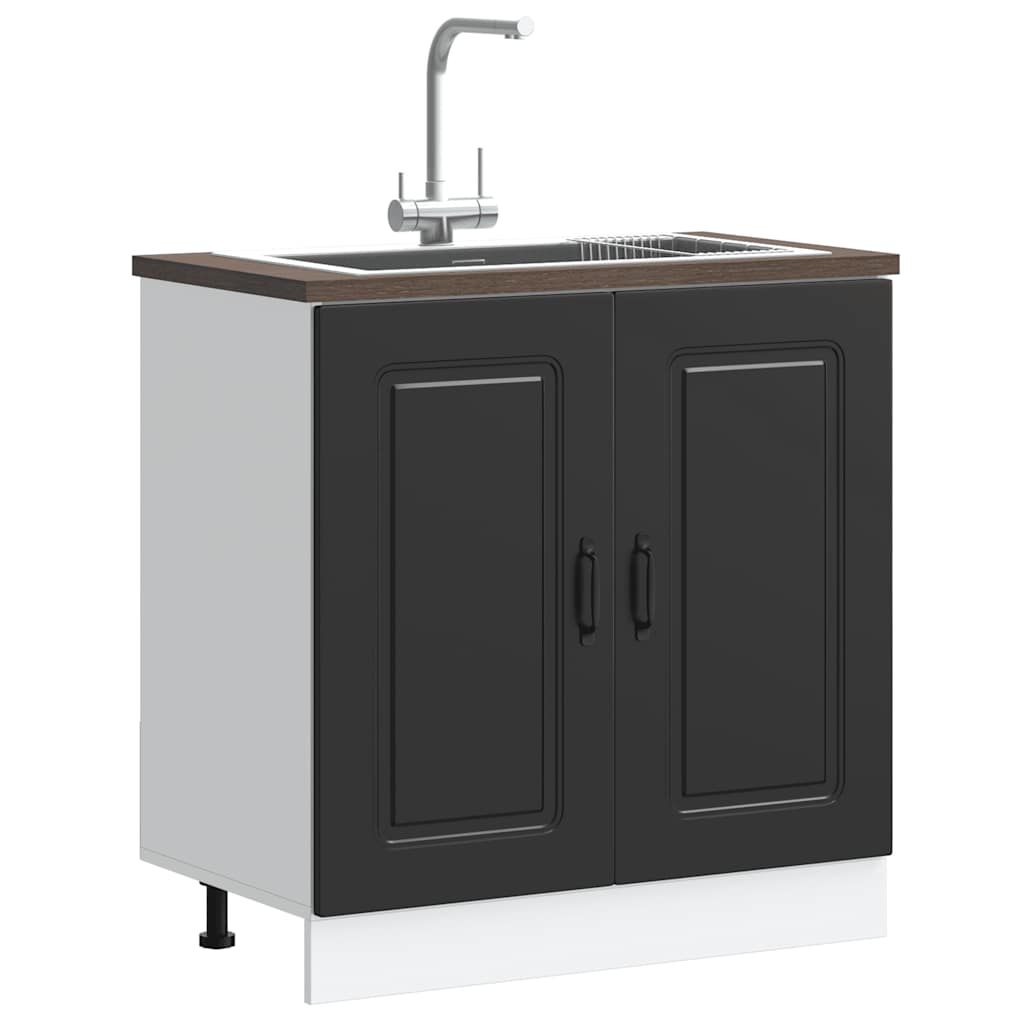 Sink Base Cabinet Kalmar Black 80x46x81.5 cm Engineered Wood
