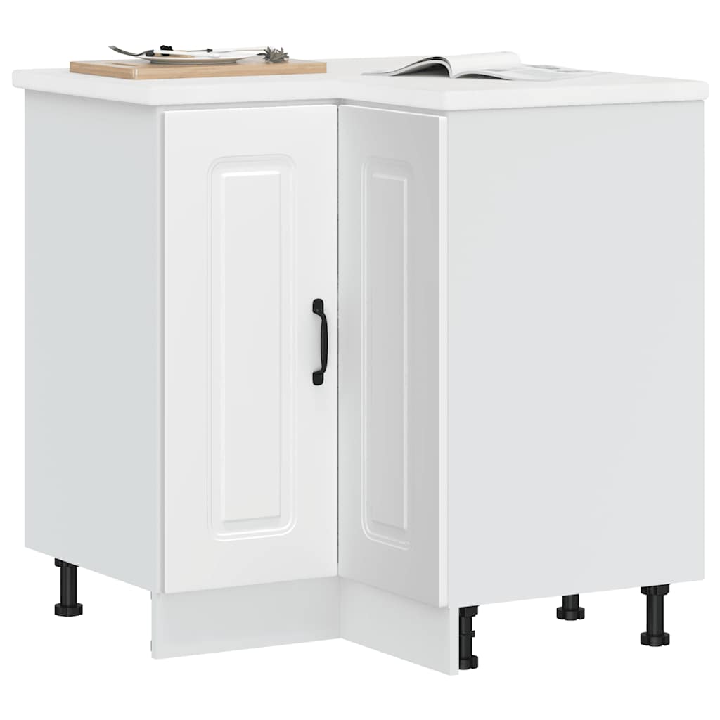 Kitchen Corner Base Cabinet Kalmar White Engineered Wood