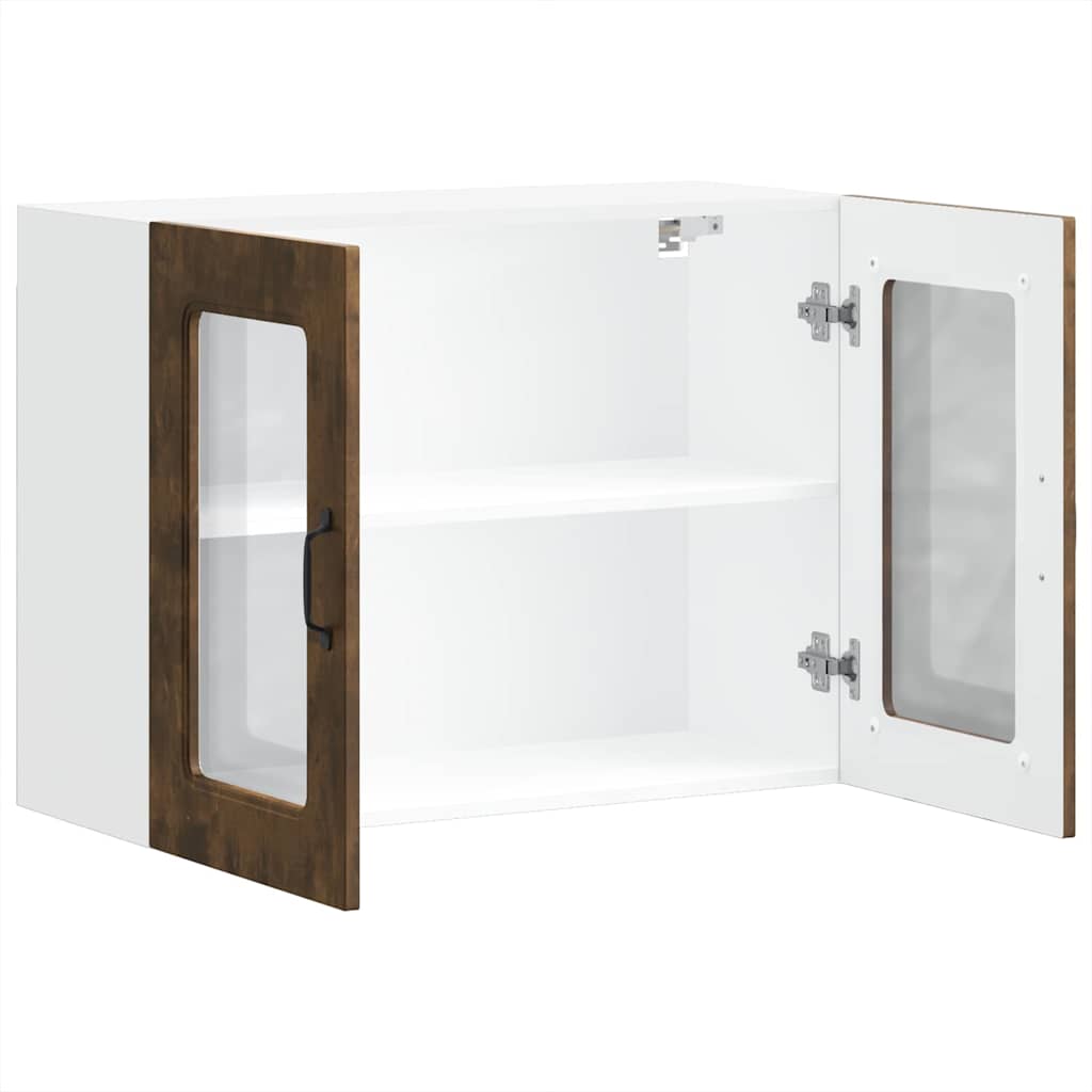 Kitchen Wall Cabinet with Glass Door Kalmar Smoked Oak Engineered Wood