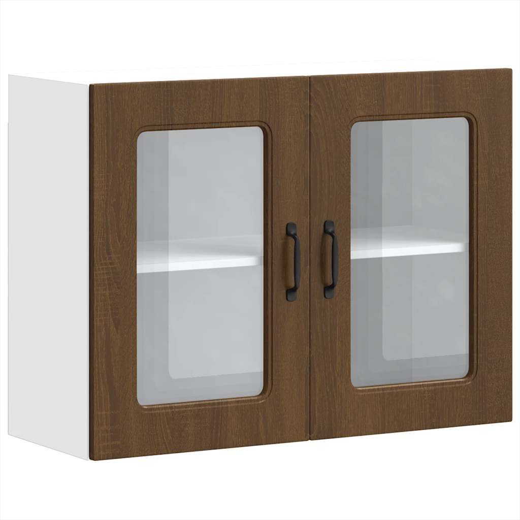Kitchen Wall Cabinet with Glass Door Kalmar Brown Oak Engineered Wood