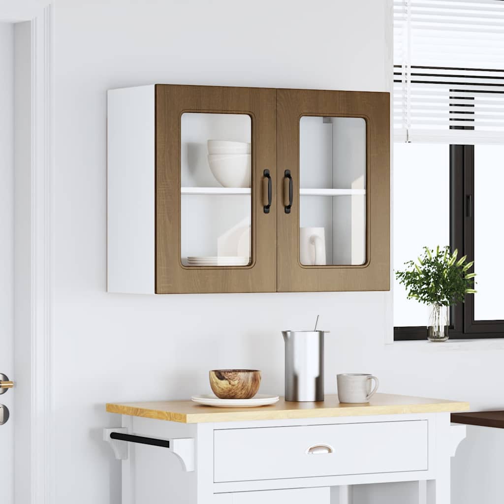 Kitchen Wall Cabinet with Glass Door Kalmar Brown Oak Engineered Wood