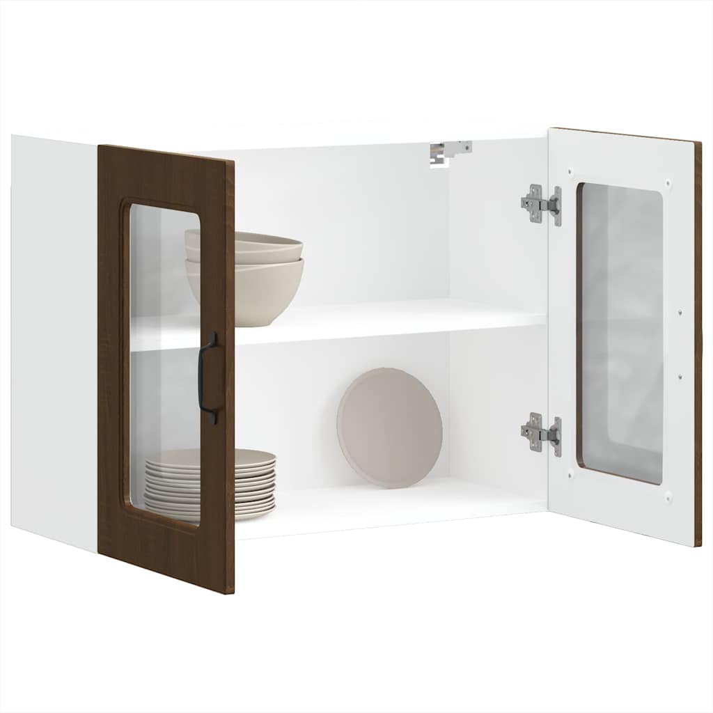 Kitchen Wall Cabinet with Glass Door Kalmar Brown Oak Engineered Wood