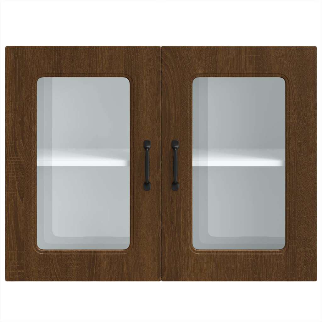 Kitchen Wall Cabinet with Glass Door Kalmar Brown Oak Engineered Wood