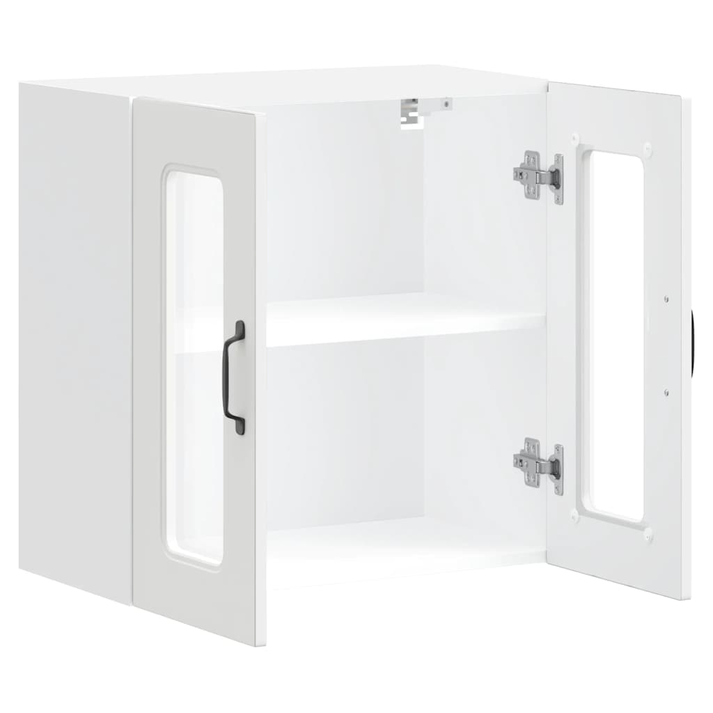 Kitchen Wall Cabinet with Glass Door Kalmar White Engineered Wood