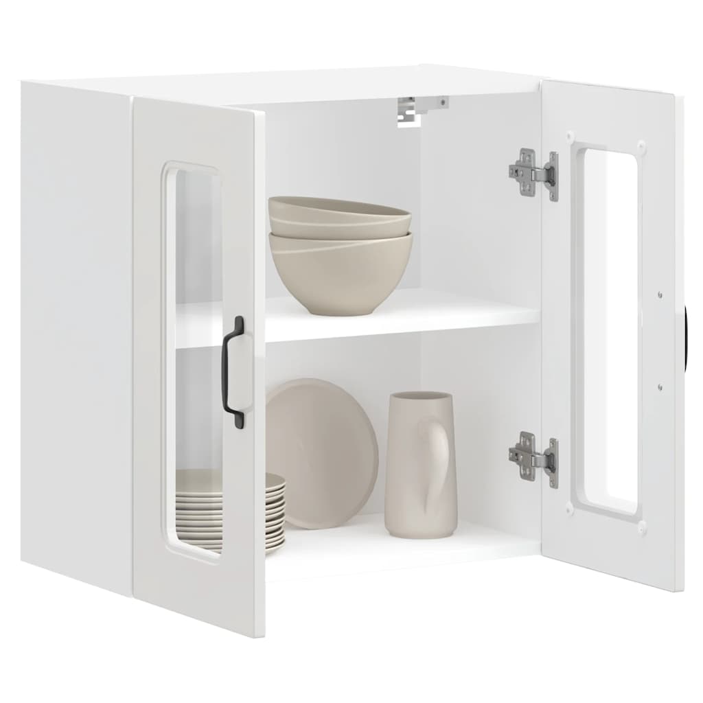 Kitchen Wall Cabinet with Glass Door Kalmar High Gloss White Engineered Wood