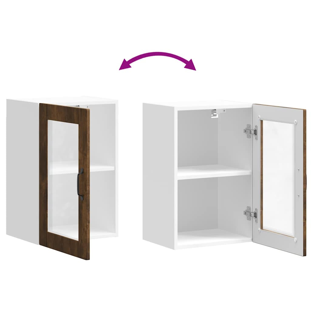 Kitchen Wall Cabinet with Glass Door Porto Smoked Oak