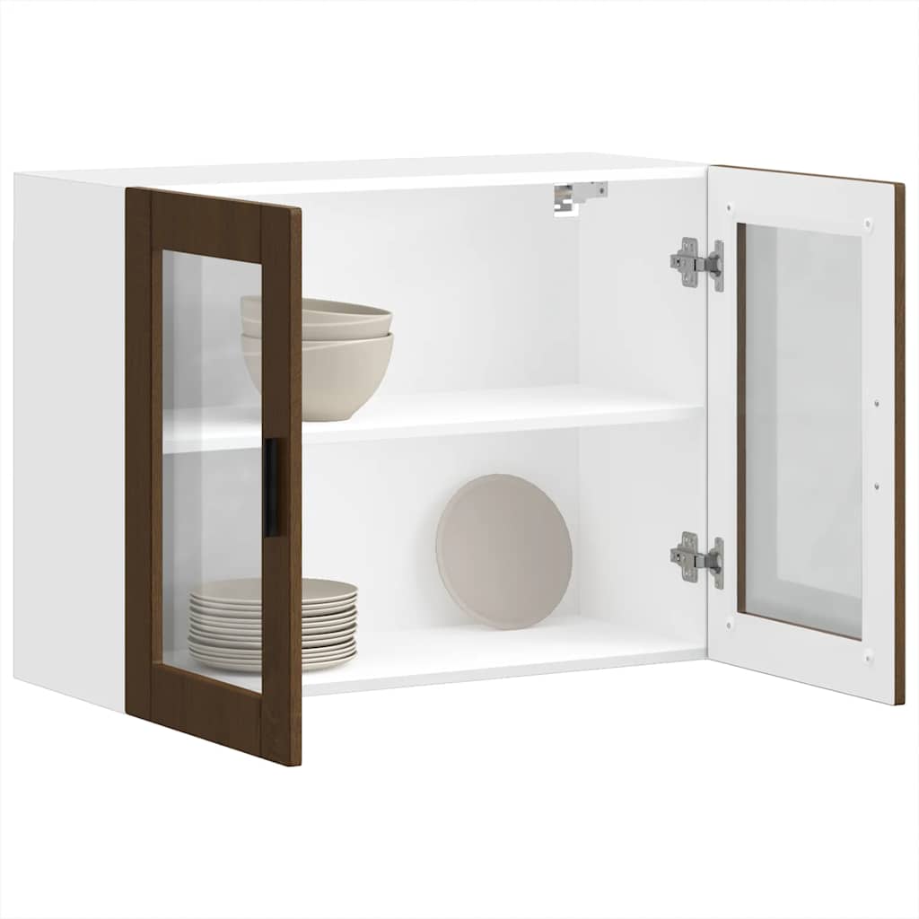 Kitchen Wall Cabinet with Glass Door Porto Brown Oak