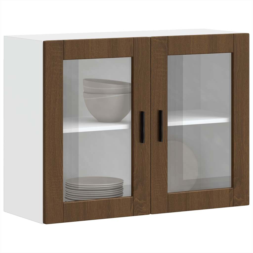 Kitchen Wall Cabinet with Glass Door Porto Brown Oak