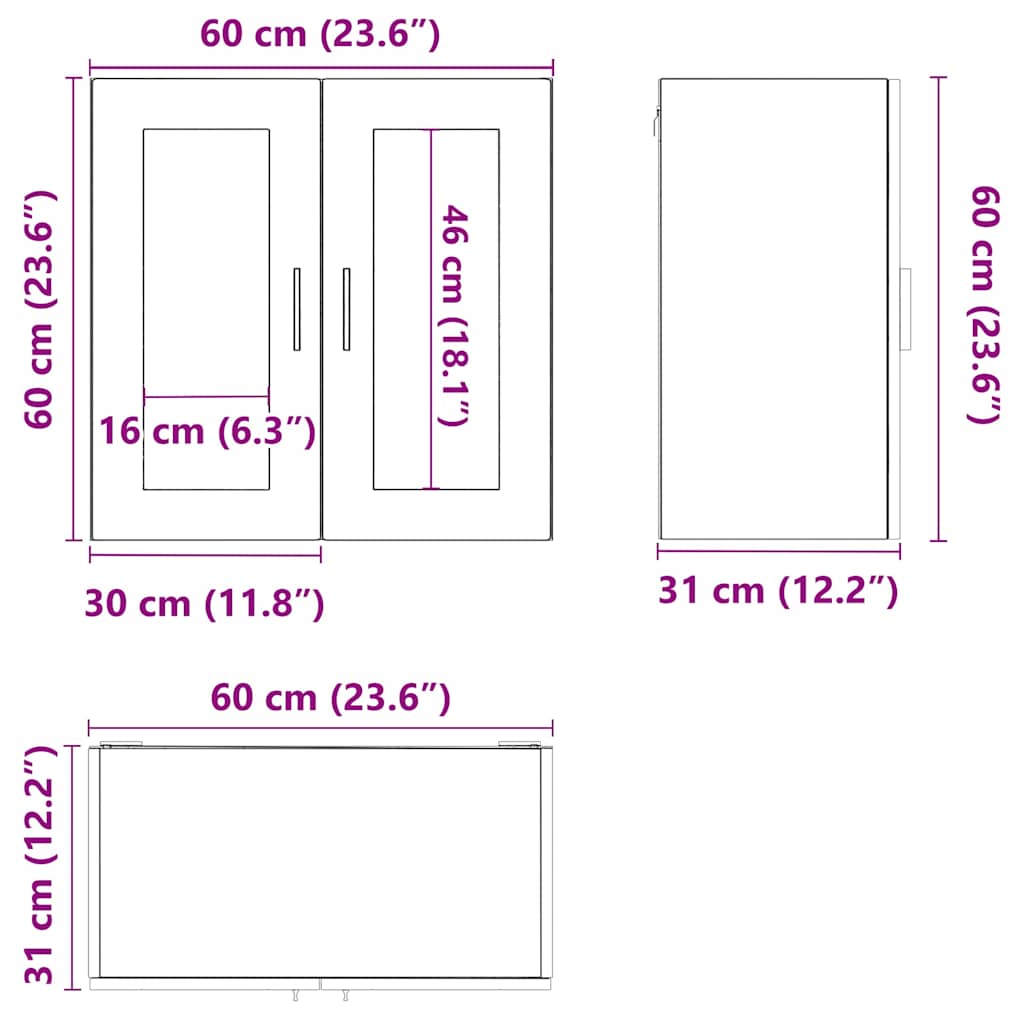 Kitchen Wall Cabinet with Glass Door Porto Black
