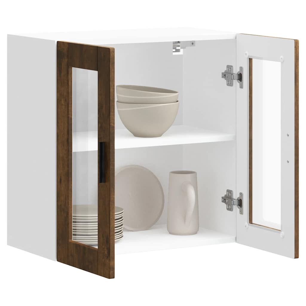 Kitchen Wall Cabinet with Glass Door Porto Smoked Oak