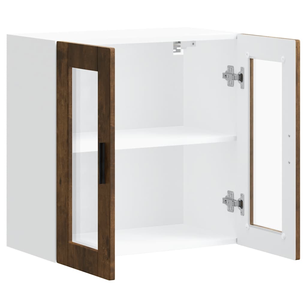 Kitchen Wall Cabinet with Glass Door Porto Smoked Oak