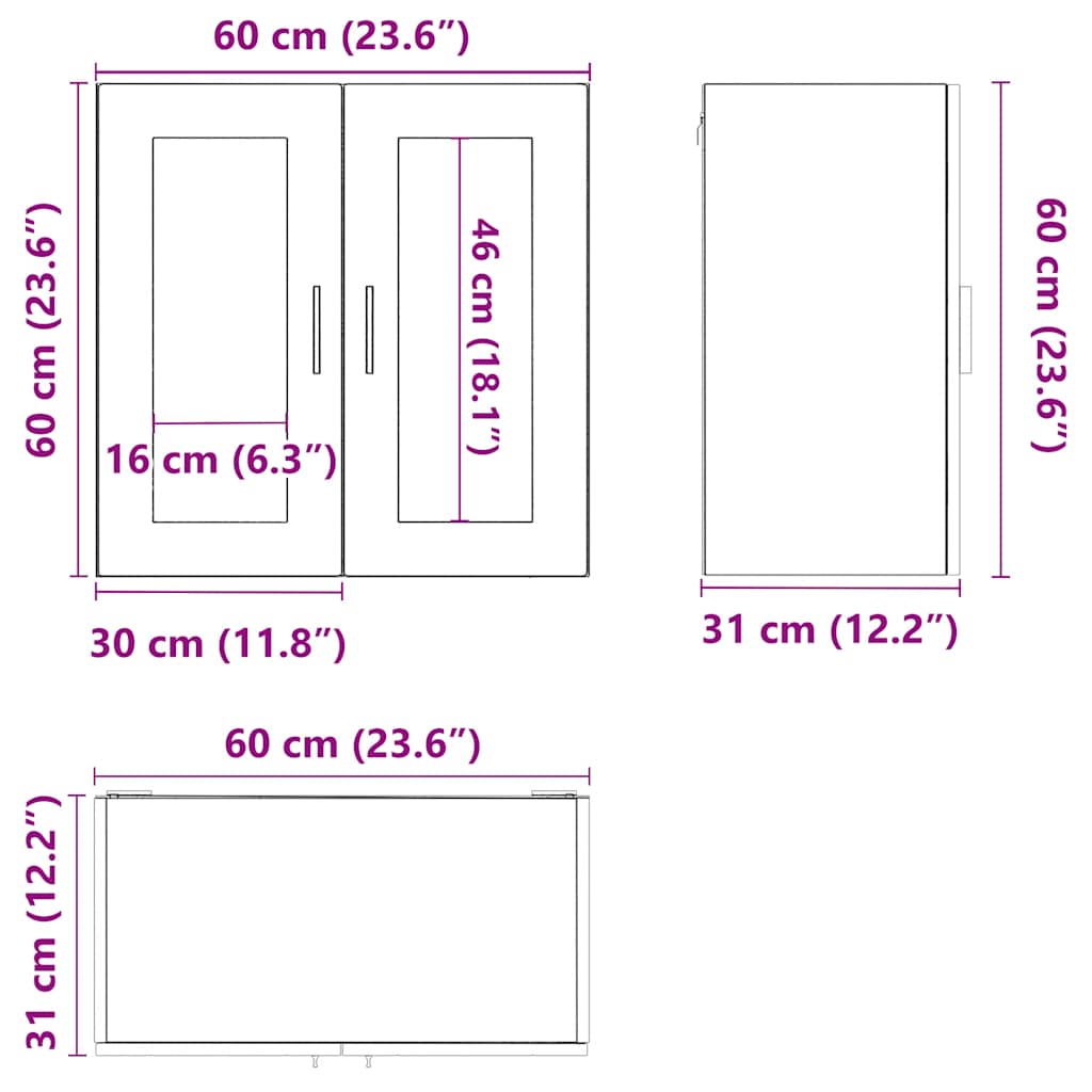 Kitchen Wall Cabinet with Glass Door Porto Old Wood