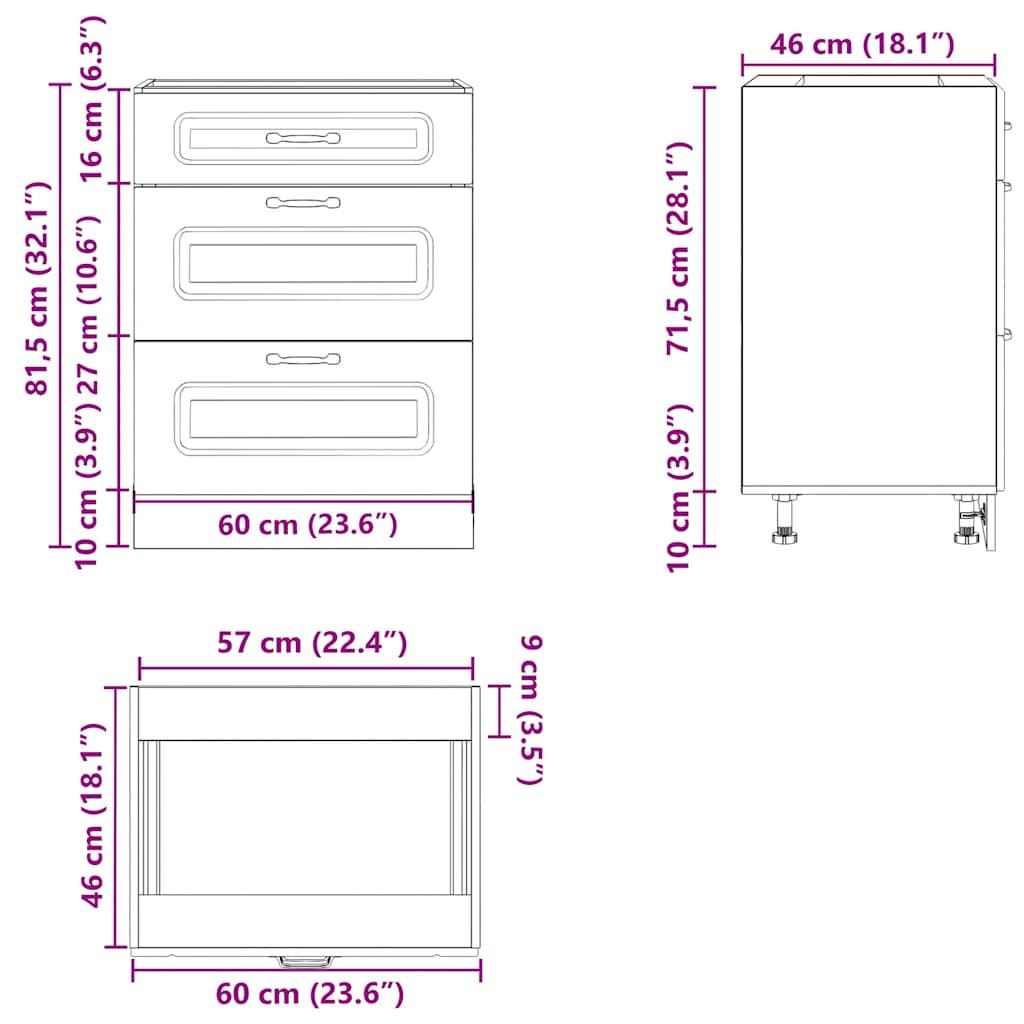 Kitchen Base Cabinet "Kalmar" High Gloss White Engineered Wood