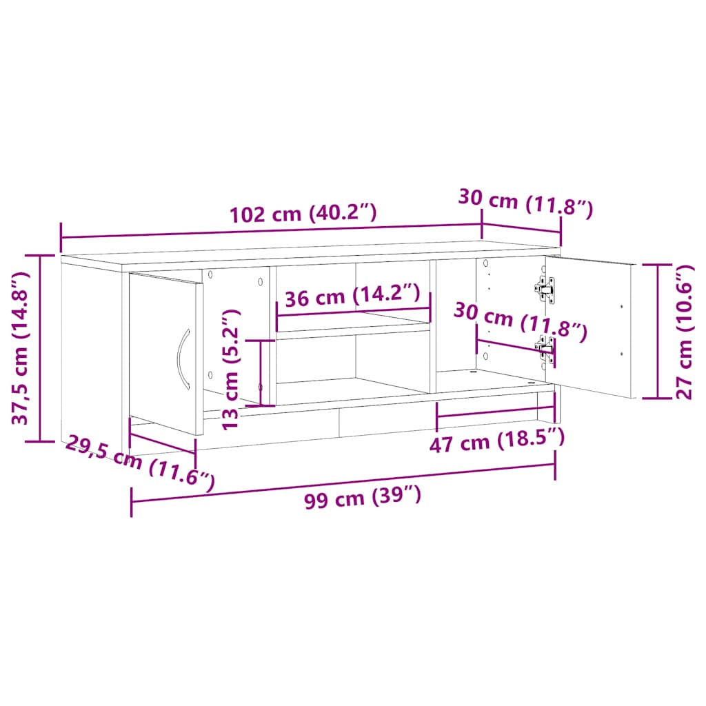 TV Cabinet Artisan Oak 102x30x37.5 cm Engineered Wood