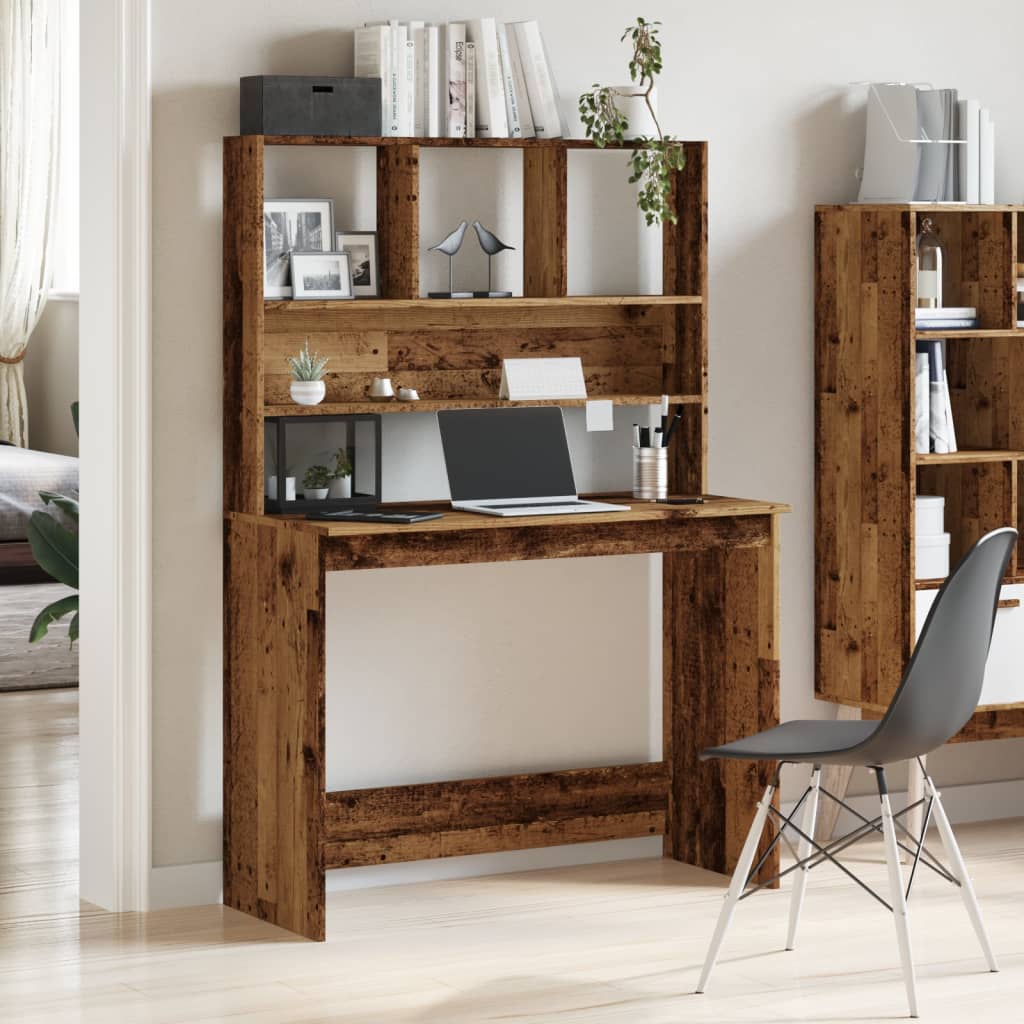 Modern Wooden Office Gaming Computer Desk Table With Open Storage Shelves