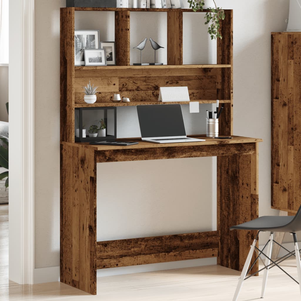 Modern Wooden Office Gaming Computer Desk Table With Open Storage Shelves