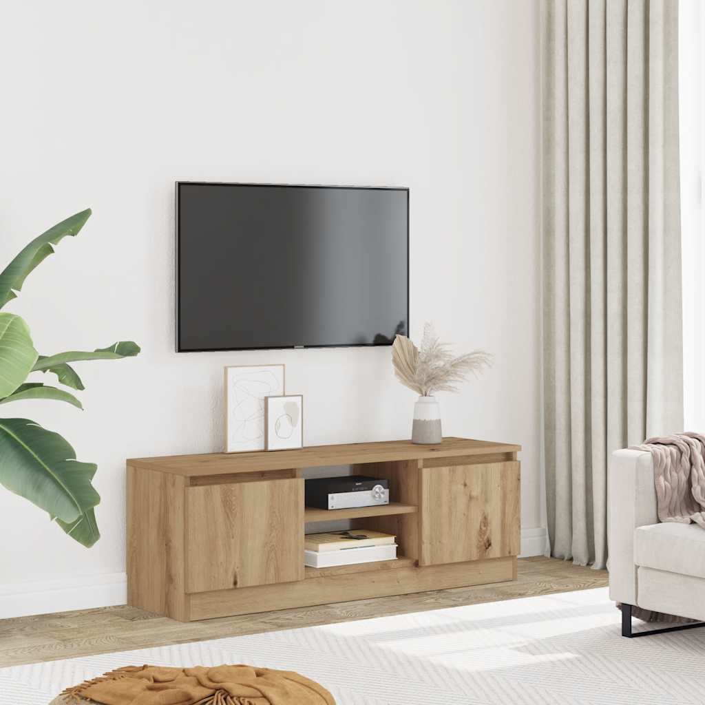 Modern Wooden TV Tele Media Stand Unit Cabinet With 2 Doors & Storage Shelf