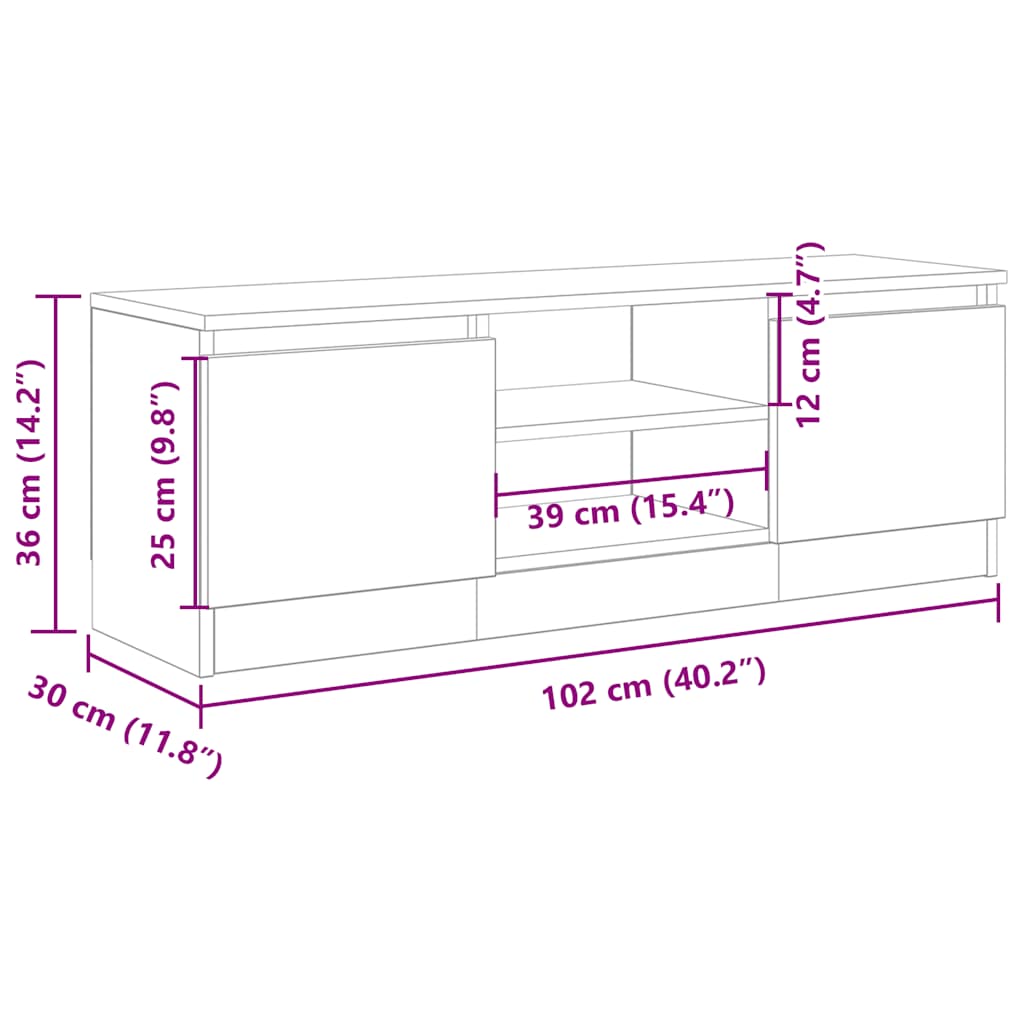 Modern Wooden TV Tele Media Stand Unit Cabinet With 2 Doors & Storage Shelf